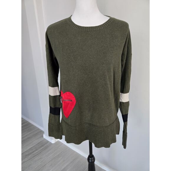 Lisa Todd Olive Green Cotton Cashmere Sweater Heart Zip Pocket Long Sleeve Sz L - Picture 13 of 13